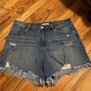 Happily Grey Distressed Frayed Hem Denim Jean Shorts‎